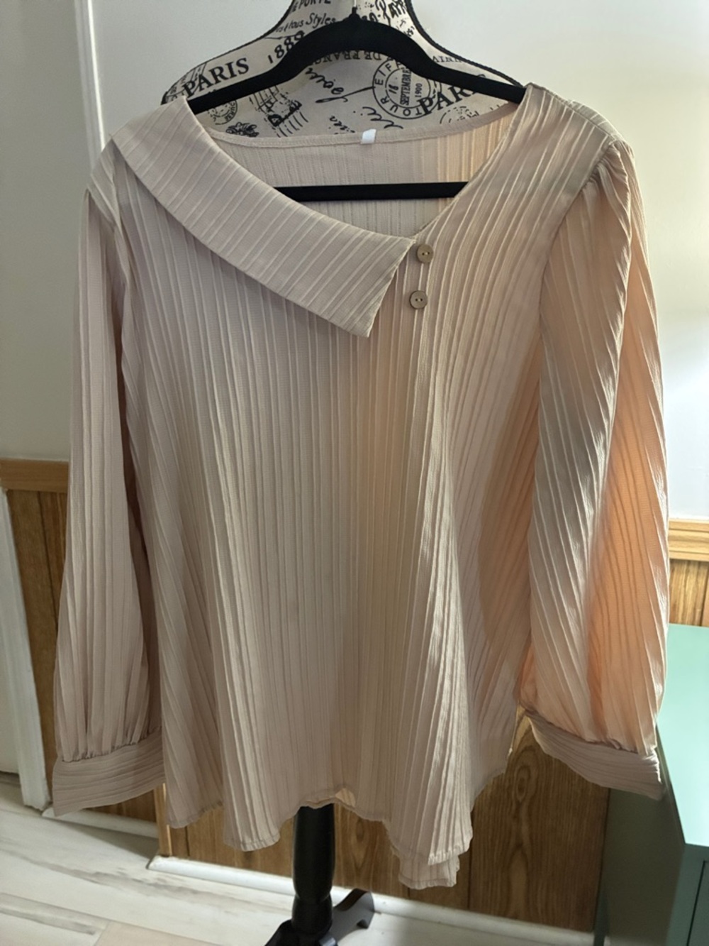 Pleated Asymmetric Collar Blouse in Soft Cream Plus Sz 2X nwot